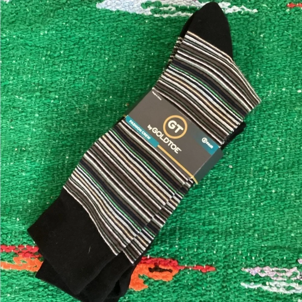 Gold Toe Men's Black Striped Socks-2 pack SZ 6-12.5